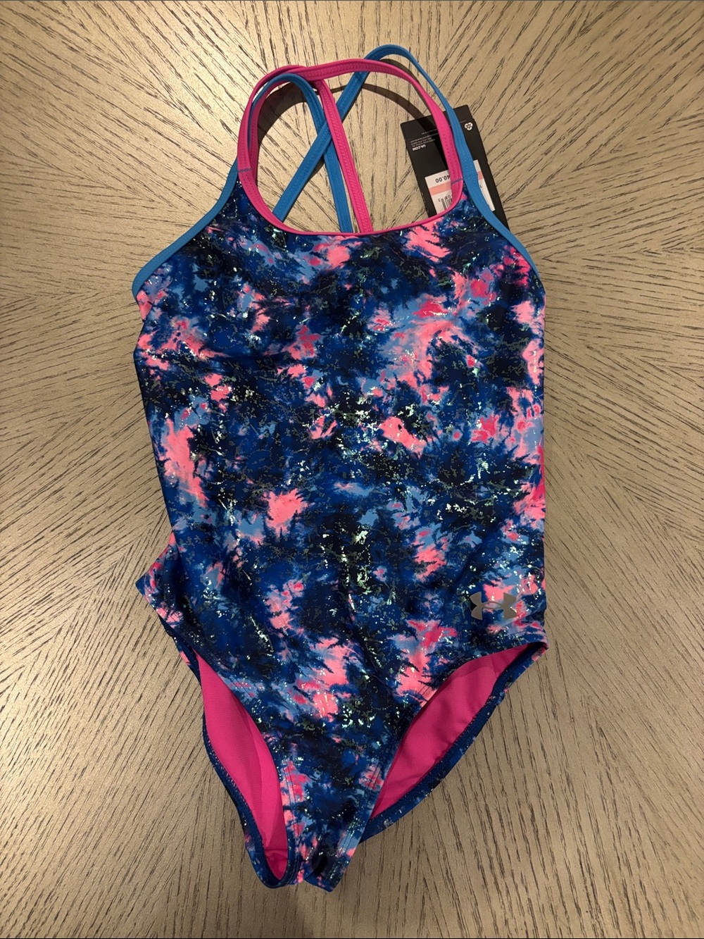 Under Armour Girls' Blue & Pink Splash One-Piece Swimsuit